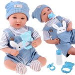 Papusa interactiva bebe-baietel, model realist cu gene lungi, accesorii de ingrijire incluse, inaltime 46 cm