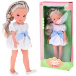 Papusica eleganta pentru copii, cu parul lung-blond in rochita alba, inaltime 33 cm