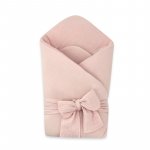 Paturica de infasat Qmini Powder Pink, din muselina dubla, inchidere cu panglica, 75x75 cm