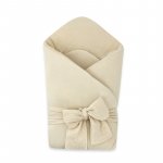 Paturica de infasat Qmini Warm Beige, din muselina dubla, inchidere cu panglica, 75x75 cm