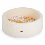 Piscina uscata Moni Boucle Ivory pentru bebelusi si copii 90x30cm,fabricata din spuma moale, husa detasabila din material boucle moale, 200 bile asortate incluse