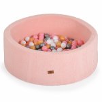 Piscina uscata Moni Boucle Pink pentru bebelusi si copii 90x30cm,fabricata din spuma moale, husa detasabila din material boucle moale, 200 bile asortate incluse