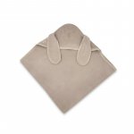 Prosop cu gluga Qmini Eared Bear Mocha, cu broderie si urechi, 100x100 cm, din tricot termo-terry din bambus