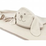 Prosop cu gluga Qmini Eared Bear Beige, cu broderie si urechi, 100x100 cm, din tricot termo-terry din bambus