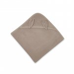 Prosop cu gluga Qmini Rabbit Mocha, cu broderie si urechi, 100x100 cm, din tricot termo-terry din bambus