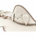 Prosop cu gluga Qmini Rabbit Beige, cu broderie si urechi, 100x100 cm, din tricot termo-terry din bambus