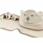 Prosop cu gluga Qmini Teddy Bear Beige, cu broderie si urechi, 100x100 cm, din tricot termo-terry din bambus