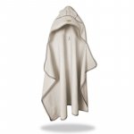 Prosop cu gluga pentru juniori Qmini Beige, cu urechi si agatatoare, 120x85cm, tricot termo-terry din bambus