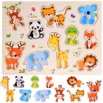 Puzzle din lemn pentru copii cu 10 animalute