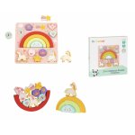Puzzle si jucarie echilibru 2in1 Hi Pando Unicorn, 15 piese colorate cu forme diferite, realizat din lemn Eco friendly