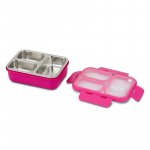 Recipient dreptunghiular pentru alimente Bento din otel inoxidabil We Care Magenta 800 ml