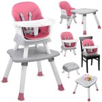 Scaun de masa multifunctional 6 in 1 pentru copii, culoarea roz, picioare antiderapante, asamblare intuitiva, dimensiune 41 x 40 x 35 cm