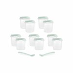 Set 10 recipiente ermetice gradate si 2 lingurite Miniland Mint 200 ml