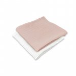 Set 2 museline Qmini Powder Pink si Cream, multifunctionale, bumbac dublu, 30x30 cm