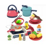 Set accesorii de bucatarie pentru copii Kinderplay, cu fierbator, oala sub presiune, tigaie si alimente incluse