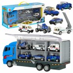 Set camion robust de remorcare, pentru copii police car, cu 6 masinute metalice incluse