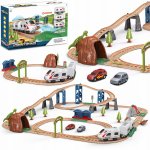 Set trenulet electric inteligent Matadi City Train cu 2 vagoane, circuit cale ferata si 97 de elemente,sistem inteligent de oprire in statii si treceri,dinozaur inclus