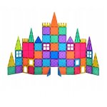 Set constructie 3D cu 100 piese magnetice educative pentru copii Doris Magnetic Tiles Multicolor,magneti puternici,multiple posibilitati de constructii tridimensionale