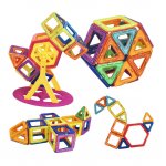 Set constructie 3D cu 120 piese magnetice educative pentru copii Doris Magnetic Tiles Multicolor,magneti puternici,multiple posibilitati de constructii tridimensionale