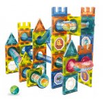 Set constructie 3D cu 98 piese magnetice educative pentru copii Doris Magnetic Tiles Multicolor,magneti puternici,multiple posibilitati de constructii tridimensionale