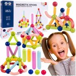 Set constructie magnetic Sticks pentru copii, cu 45 elemente multicolore, multiple posibilitati de constructii tridimensionale