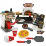 Set de joaca Pizzerie si cafenea Doris, include cuptor pizza,aparat cafea,casa de marcat si 24 elemente