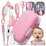 Set accesorii ingrijire pentru copii NiceKids 9 in 1, in caseta portabila roz