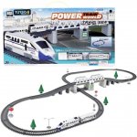Set trenulet electric cu sine 366 cm Doris Power Train 31 piese,locomotiva cu lumina,include vagon pasageri,pod,copaci,semne de circulatie