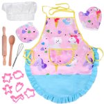 Set sortulet de bucatarie pentru copii, unicorn, cu Boneta si pana la 11 accesorii de gatit incluse