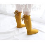 Sosete trei sferturi cu nasturei si fundite 12-18 luni marime 21 Galben mustar