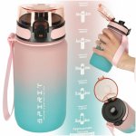 Sticla de apa motivationala Ikonka blue/pink, cu marcaje de timp si volum, capac anti-scurgere, capacitate 600 ml