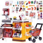 Supermarket pentru copii cu casa de marcat electronica, expresor, carucior si accesorii specifice incluse, dimensiune 82 x 20 x 87 cm