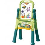Tabla pentru copii Malplay, design dublu 2in1, ajustabila si rotativa 360 grade, suprafete magnetice, cu 48 accesorii specifice incluse, dimensiune 49 x 30 x 88 cm, green