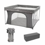 Tarc de joaca pentru copii Kidnort Snoen Light Grey, pliabil, design modern si sigur, acces mare cu fermoar actionat din exterior, husa depozitare inclusa, dimensiune  126.5 x 74.5 cm