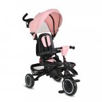 Tricicleta pliabila pentru copii Byox Cruz Pink cu scaun rotativ 360 grade,spatar reglabil,copertina,maer parental reglabil,roti EVA cu frana,cosulet,gentuta si suport pahar
