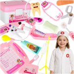 Trusa doctor interactiva pentru copii pink, cu halat, stetostop si pana la 35 accesorii distincte in valiza de transport cu maner