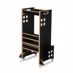 Turn de invatare Montessori Lionelo Cass Negru, functie de raft pentru carti, pana la 30 kg, 1-6 ani, din MDF si furnir, 3 trepte de inaltime