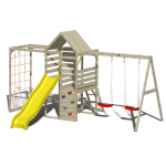 Turn de joaca cu 2 platforme, panou de catarare, tobogan, leagan dublu si modul de gimnastica Wendi Toys