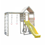 Turn de joaca cu 2 platforme, panou de catarare, tobogan si modul de gimnastica Wendi Toys