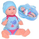 Papusa bebe interactiva pentru copii blue, inaltime 30 cm, cu biberon si cos de transport