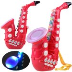 Saxofon de jucarie pentru copii red, cu sunete, lumini si melodii preinstalate, dimensiune 29 x 15 x 7 cm