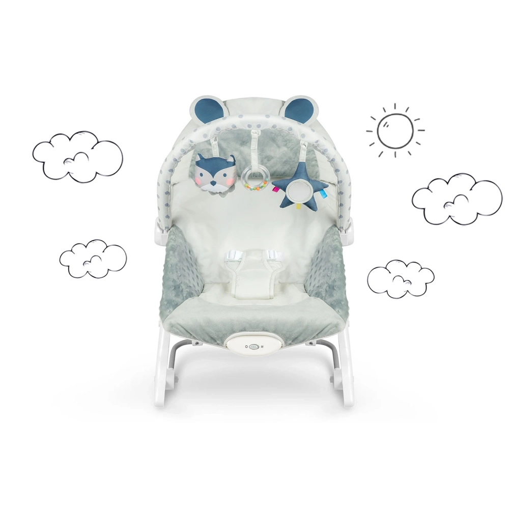 Balansoar multifunctional cu vibratii Ricokids Grey cu pernuta detasabila,arcada cu jucarii fosnaitoare,husa detasabila,baza antiderapanta si centuri de siguranta,pana la 18 kg - 1