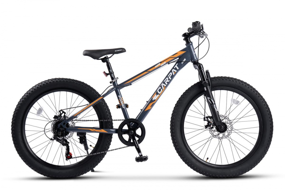 Bicicleta pentru copii Ecarpat Ride S24109C Gri, 24 inch, echipare Shimano, anvelope late, furca cu suspensie, frane disc, 7 viteze