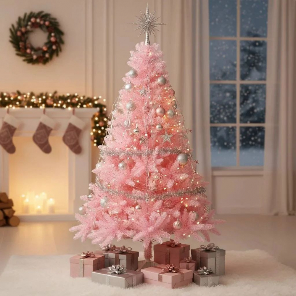 Brad artificial deluxe roz 220 cm, diametru 138 cm, 14 niveluri, 89 ramuri, 536 ace, aspect luxuriant - 1