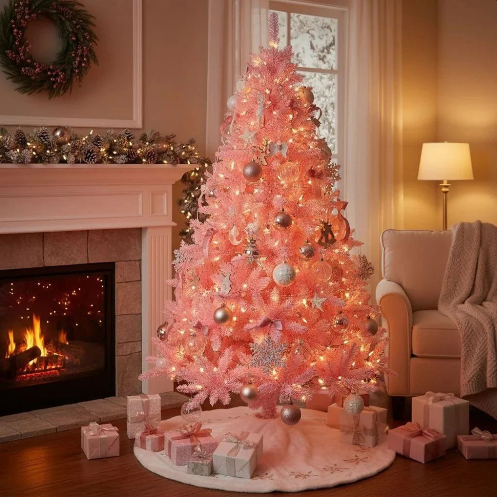 Brad artificial deluxe roz 220 cm, diametru 138 cm, 14 niveluri, 89 ramuri, 536 ace, aspect luxuriant - 4