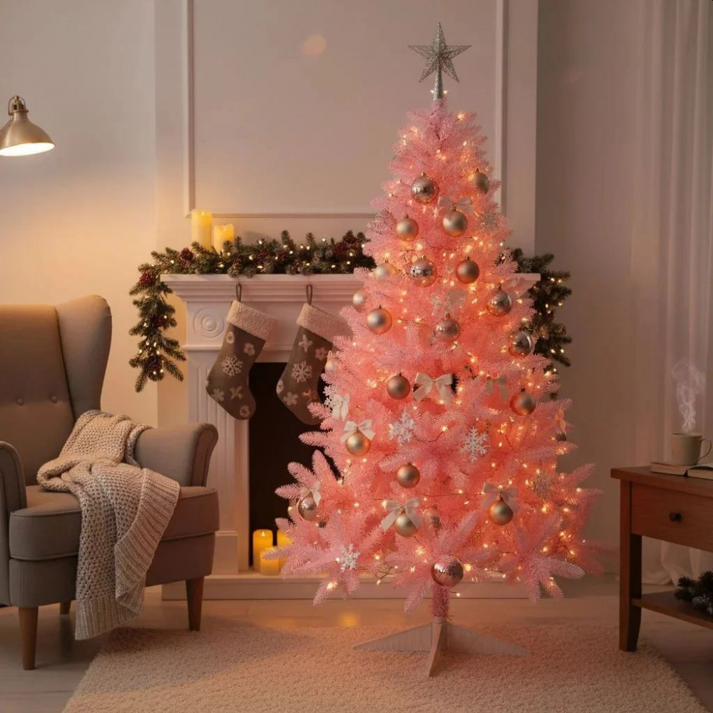 Brad artificial deluxe roz 220 cm, diametru 138 cm, 14 niveluri, 89 ramuri, 536 ace, aspect luxuriant - 5