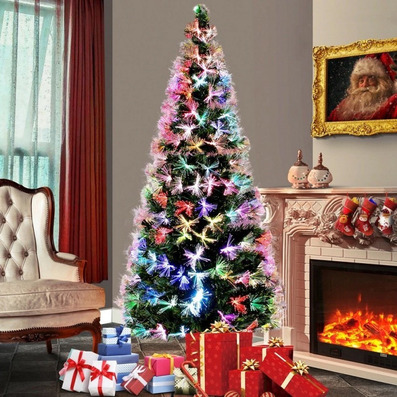 Brad artificial, fibra optica multicolora, inaltime 180 cm, suport metalic - 3