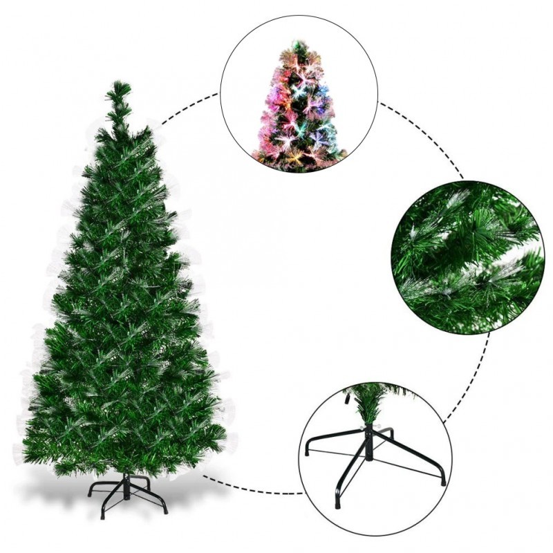 Brad artificial, fibra optica multicolora, inaltime 180 cm, suport metalic - 6