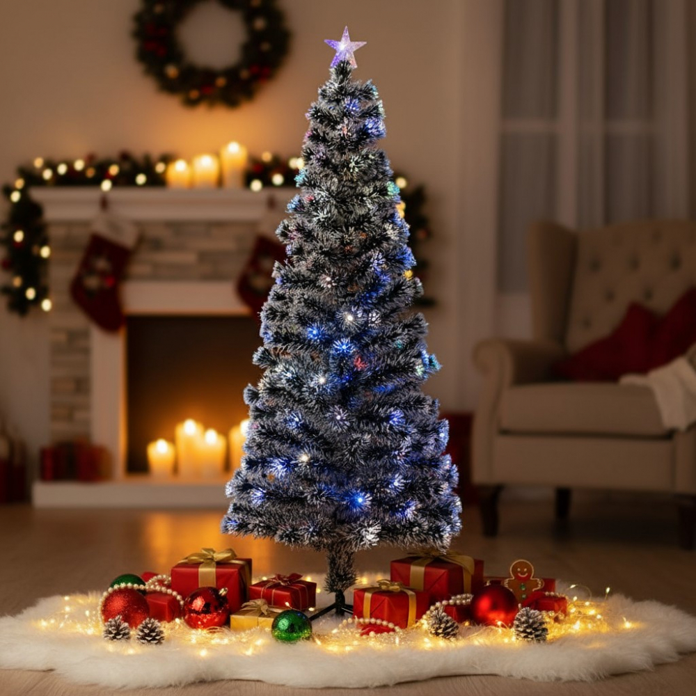 Brad artificial iluminat led si fibra optica multicolor, inaltime 180 cm - 1