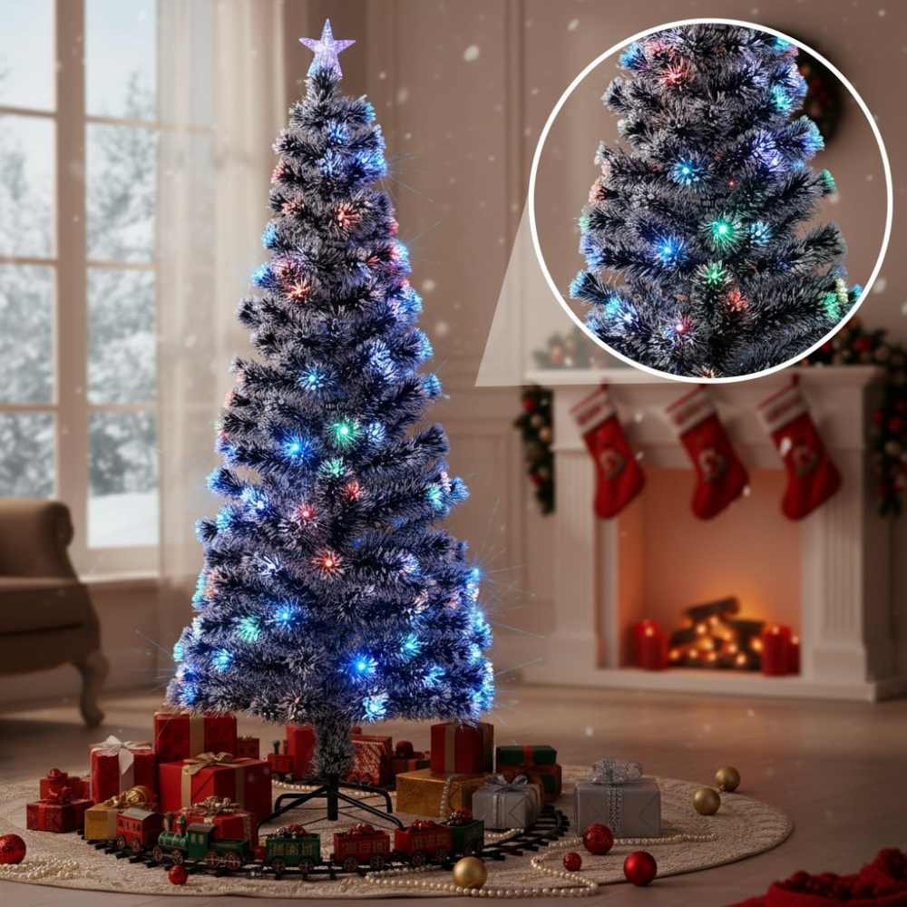 Brad artificial iluminat led si fibra optica multicolor, inaltime 180 cm - 3